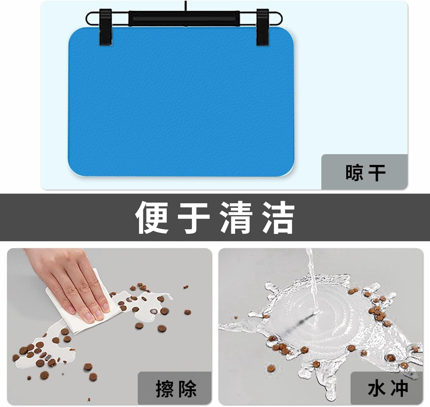 30x45cm Solid Color Blue Print Pet Absorbent Feeding Mat - Quick Dry Food Pad/Leather Placemat, for Dog Cat Food Bowl Water