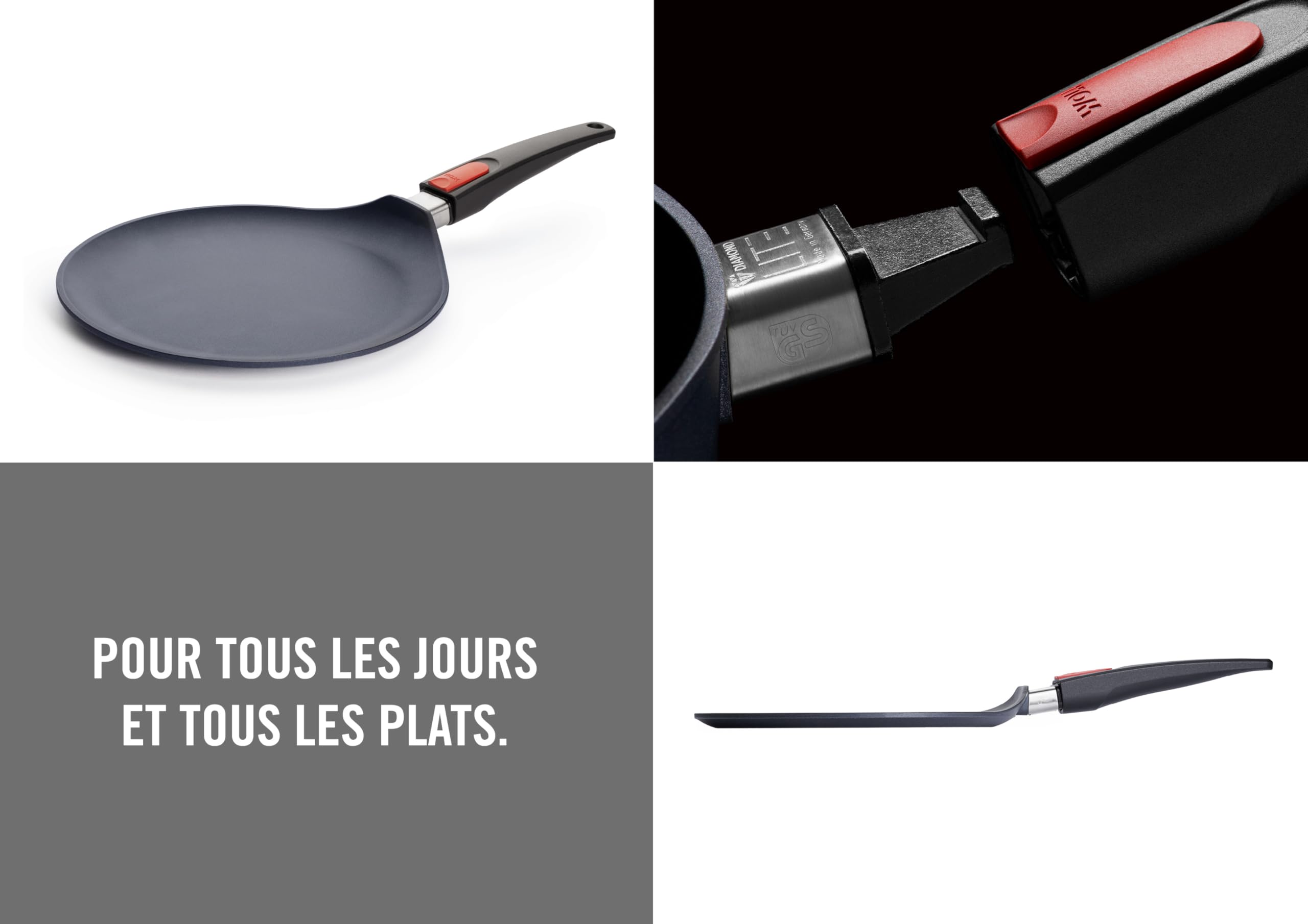 Woll Diamond Lite crêpière - Induction -, Ø 26 cm, avec manche amovible - Convient à tous les types de cuisinières, antiadhésif, fonte d'aluminium