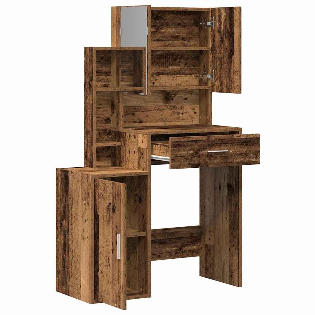 Schminktisch Altholz 80 x 35 x 132 cm Holzwerkstoff mit großem Spiegel, viel Stauraum, Stangengriffe, modernes Design für Schlafzimmer, Ankleide, Studio und Salon, langlebig und pflegeleicht