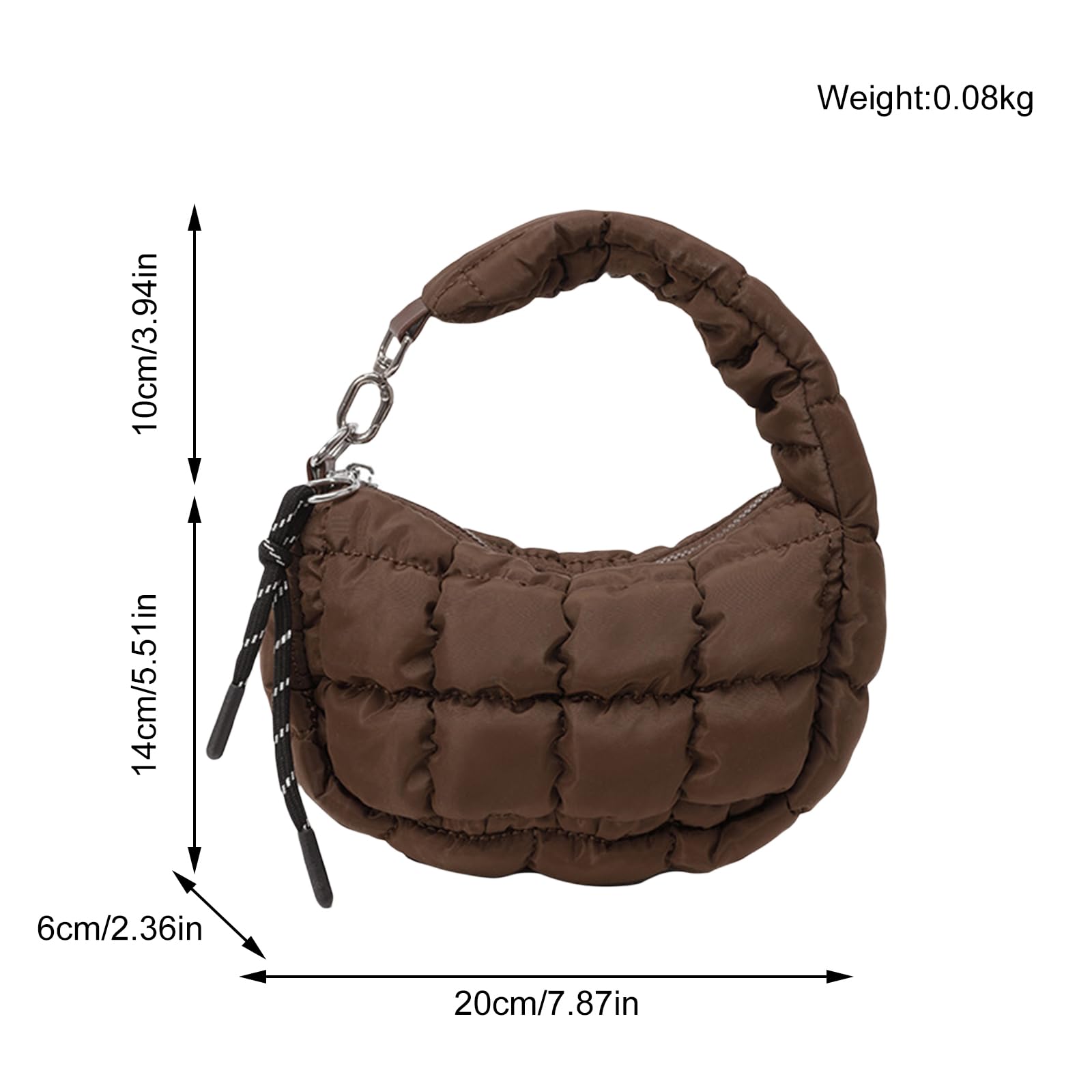 Jwqqwdza Small Puffer Purse, Mini Puffer Bag Wristlet Purses for Women Office Shopping, Versatile Lightweight Nylon Quilted Bag Gift (Chocolate, 7.9