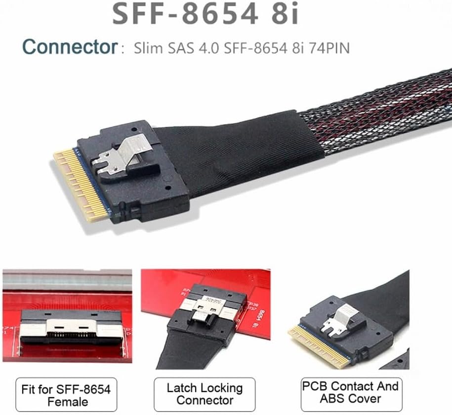 CY Cable PCI-E 5.0 Mini Cool Edge IO MCIO PCI-E 8i 74Pin Male to Slimline SFF-8654 SAS 4.0 74Pin Male Extender Cable 50cm