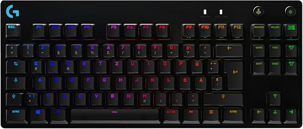Logitech G PRO Mechanische Gaming-Tastatur – Portable Tenkeyless Design, abnehmbares Micro-USB-Kabel, GX Blue Clicky Switches, LIGHTSYNC RGB Backlit Keys, QWERTZ Deutsch, PC,Mac - Schwarz - 1