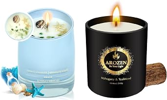 Ocean Breeze & Mahogany Teakwood Scented Candles for Home, Man, Women Christmas Scented Candles, Holiday Candles Gifts, Soy Fall Candles for Home Scented, Long Lasting Candles