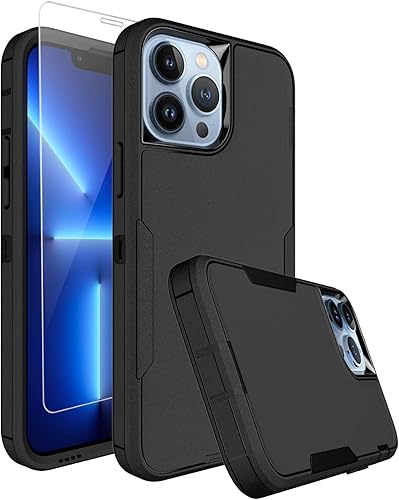 Dahkoiz Funda para iPhone 13 Pro Max, con protector de pantalla de vidrio templado, carcasa resistente a prueba de golpes con cubierta de puerto