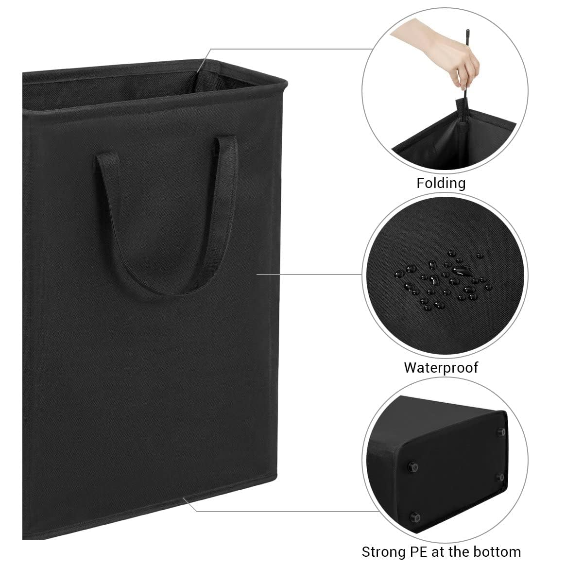 Cesto portabiancheria sottile con manici, pieghevole, sottile, per vestiti sporchi, 45 l, nero
