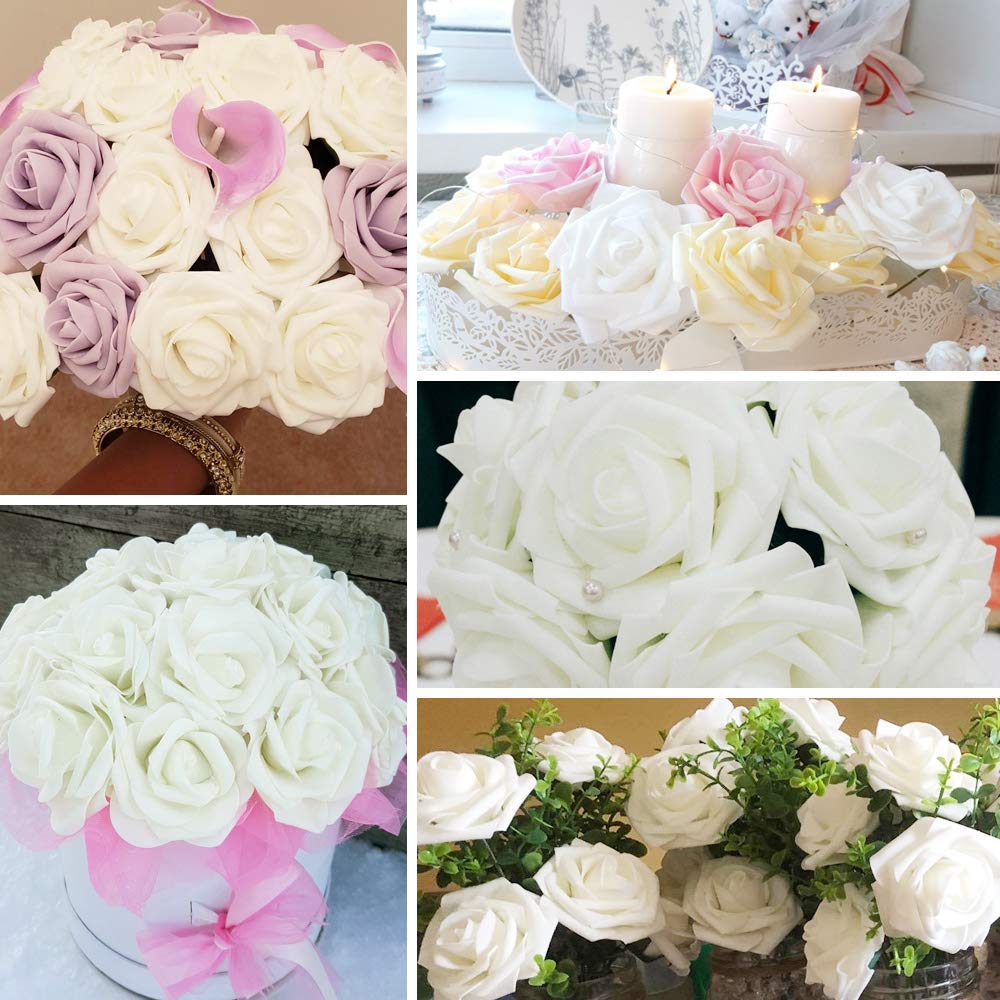 PIQIUQIU 25 Rose Artificiali in gommapiuma, Fiori Artificiali, per Matrimonio, Bouquet da Sposa, Decorazione per la casa 8cm (Rosa Chiaro