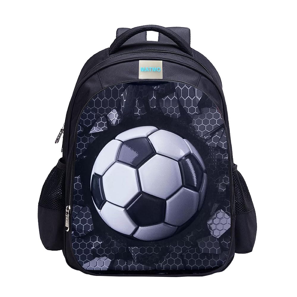 MATMO Mochila de fútbol para niños, mochila con estampado de fútbol, mochila escolar con patrón de fútbol