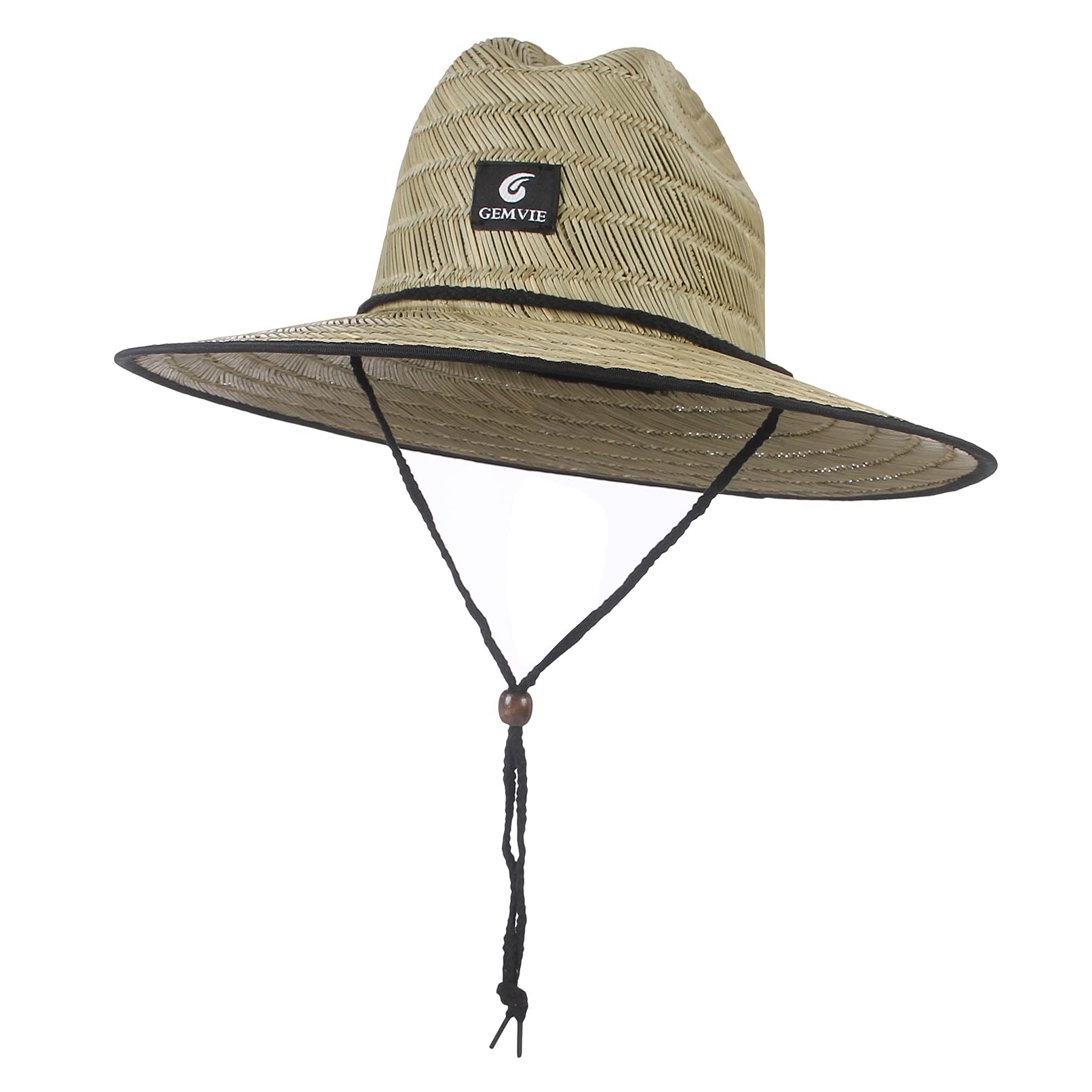 GEMVIE Sombrero de baño de paja para unisex mujer hombre sombrero de sol con cordón ajustable sombrero panamá de ala ancha protección solar anti-UV primavera verano