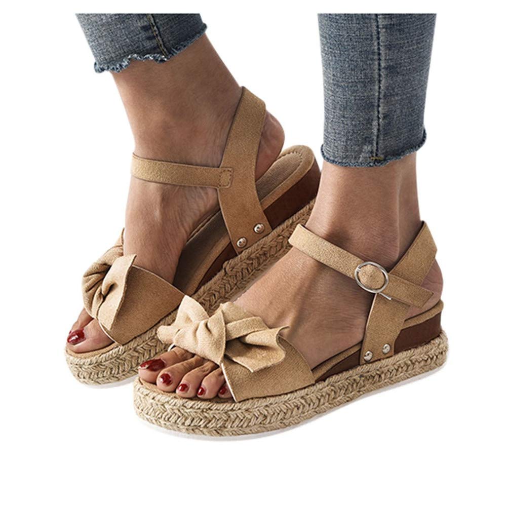 Gibobby Womens SandalsSandals for Women Platform, Flat Wedge Ankle Buckle Sandals with Strap Bowknot Summer Beach Sandals Open Toe Espadrille Platform