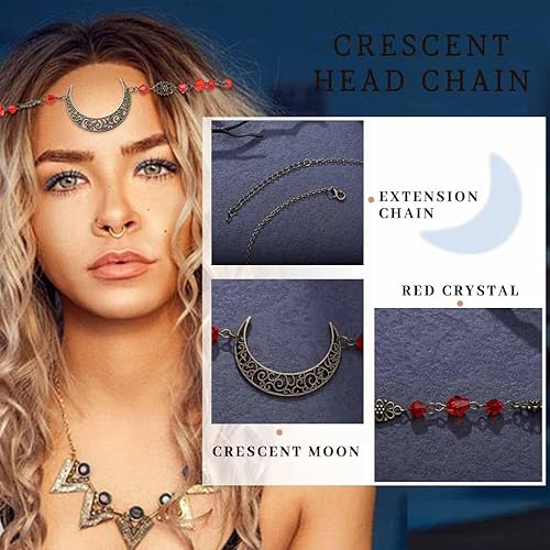 Miniatura 10 de Tgirls Tocado bohemio con cabeza de luna creciente, accesorios vintage para el cabello para mujeres y niñas (plateado-3)