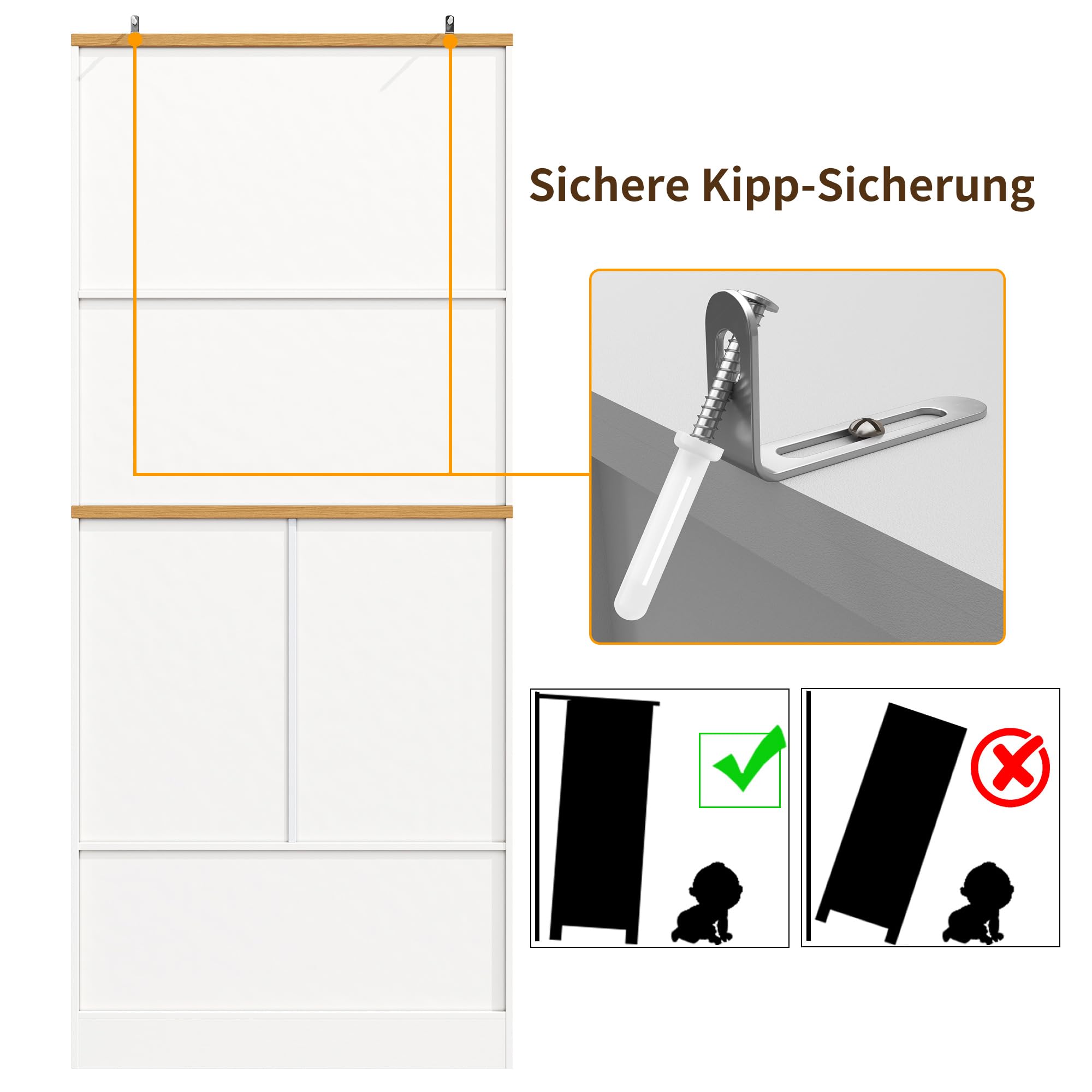 Hochwertiger Küchenschrank mit 12 Türfächern & Schubladen (80x40x180cm), Snack-Aufbewahrungsschrank aus MDF & Spanplatte, Buffetschrank für Esszimmer, Küche, Wohnzimmer