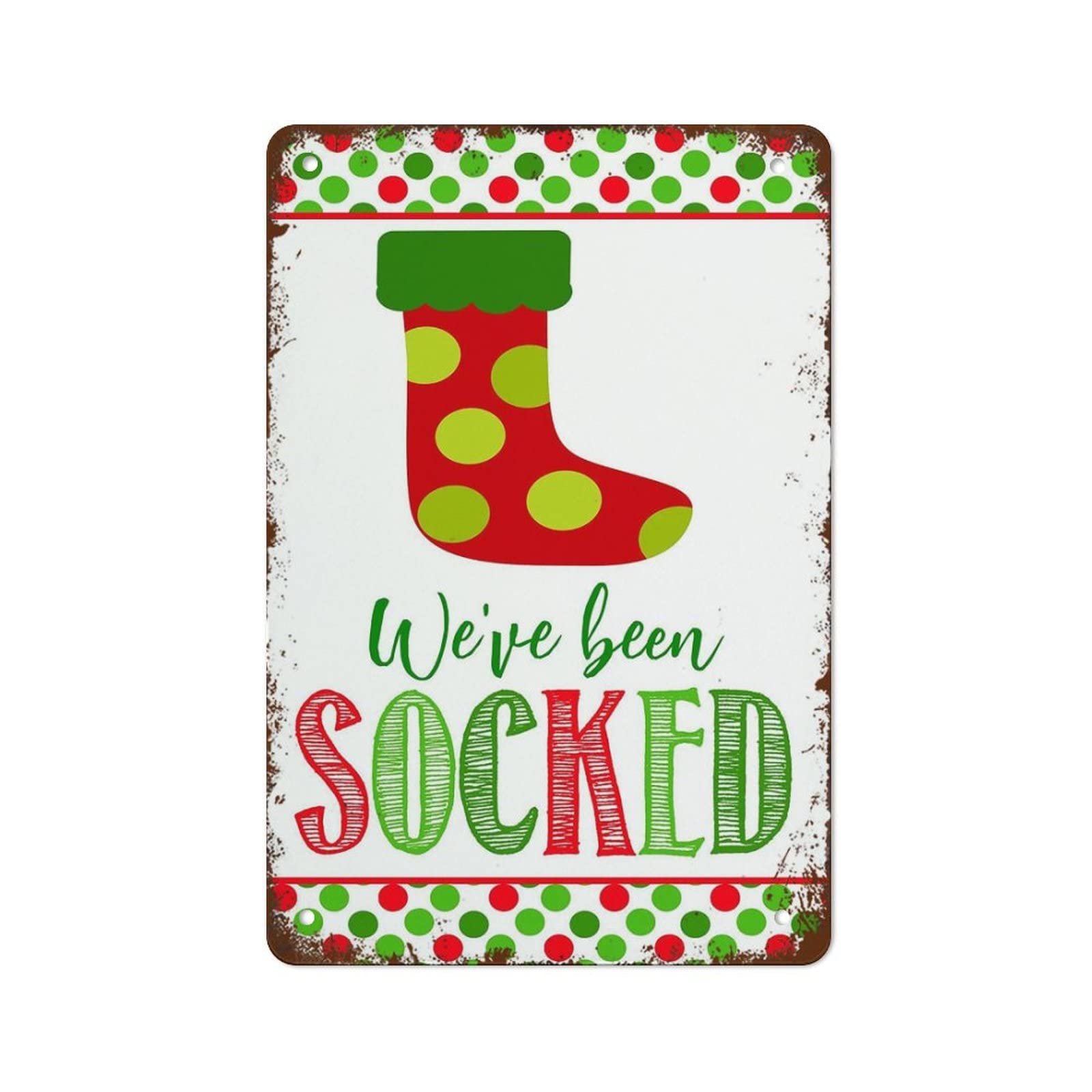 peiyeety We've Been Socked Sign,You've Been Elfed,Desktop Office Game Sign, Christmas Sock Funny Vintage Metal Tin Sign Decor Bedroom Living Room Kitchen Yard Garden 12 x 8 Inch