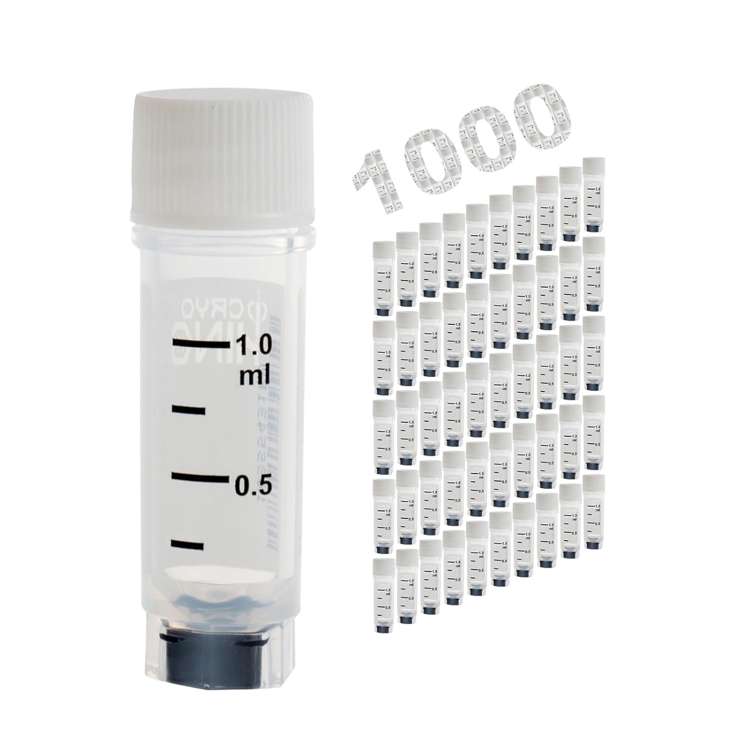 Multi-Coded Cryovials, 1.0ml Cryotubes, 500 Pcs Sample Vials, Sterilisation Tubes with Clear Caps, Polypropylene Lab Vials for Low Temperature Storage from -196°C to 121°C