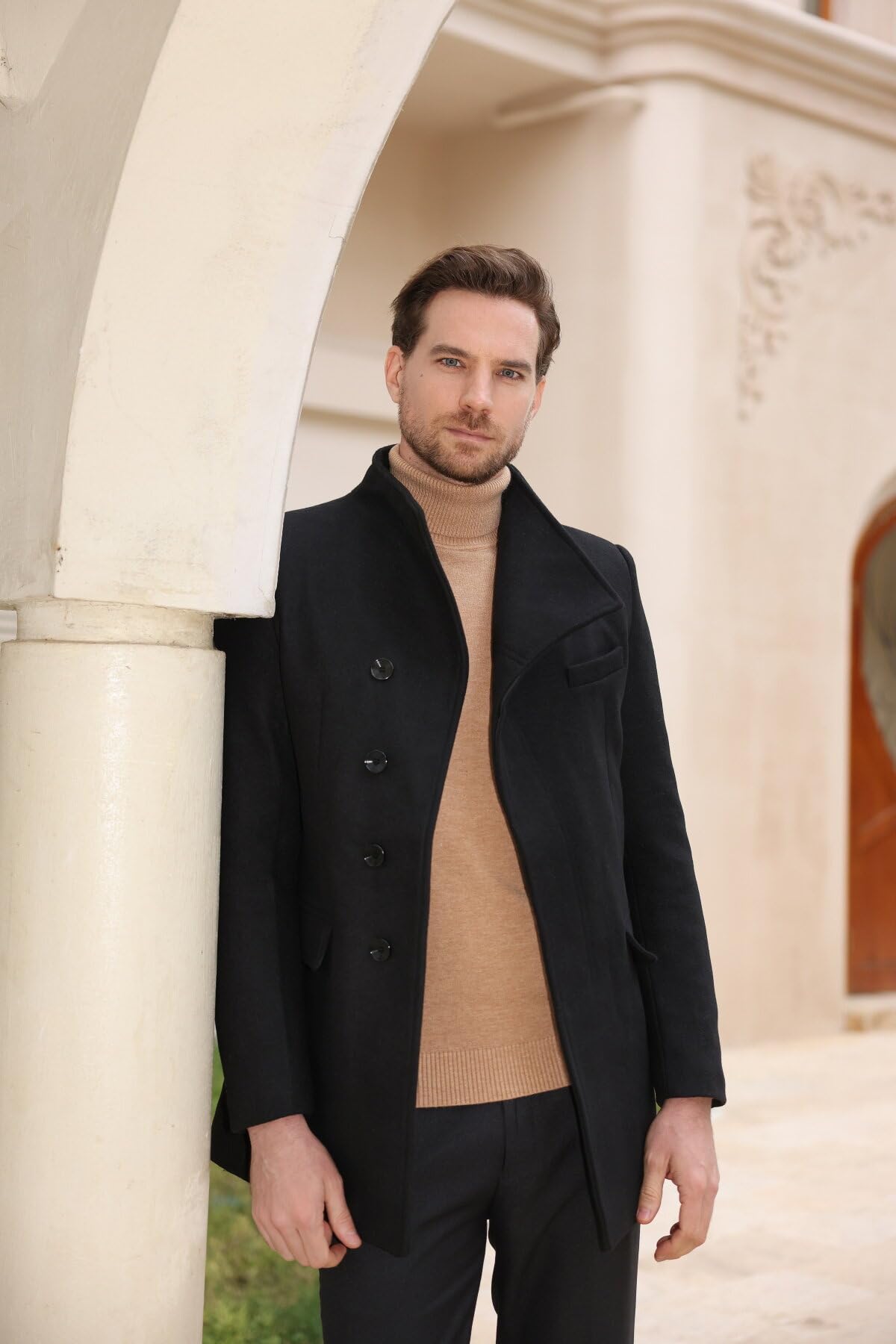 Allthemen Trench da Uomo Colletto alla Coreana Cappotto di Casual Lana Coat Lungo Invernale Cappotto Monopetto
