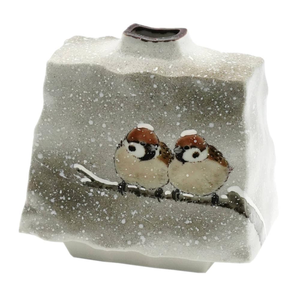 中村陶志人】花瓶扁壺福良雀九谷焼