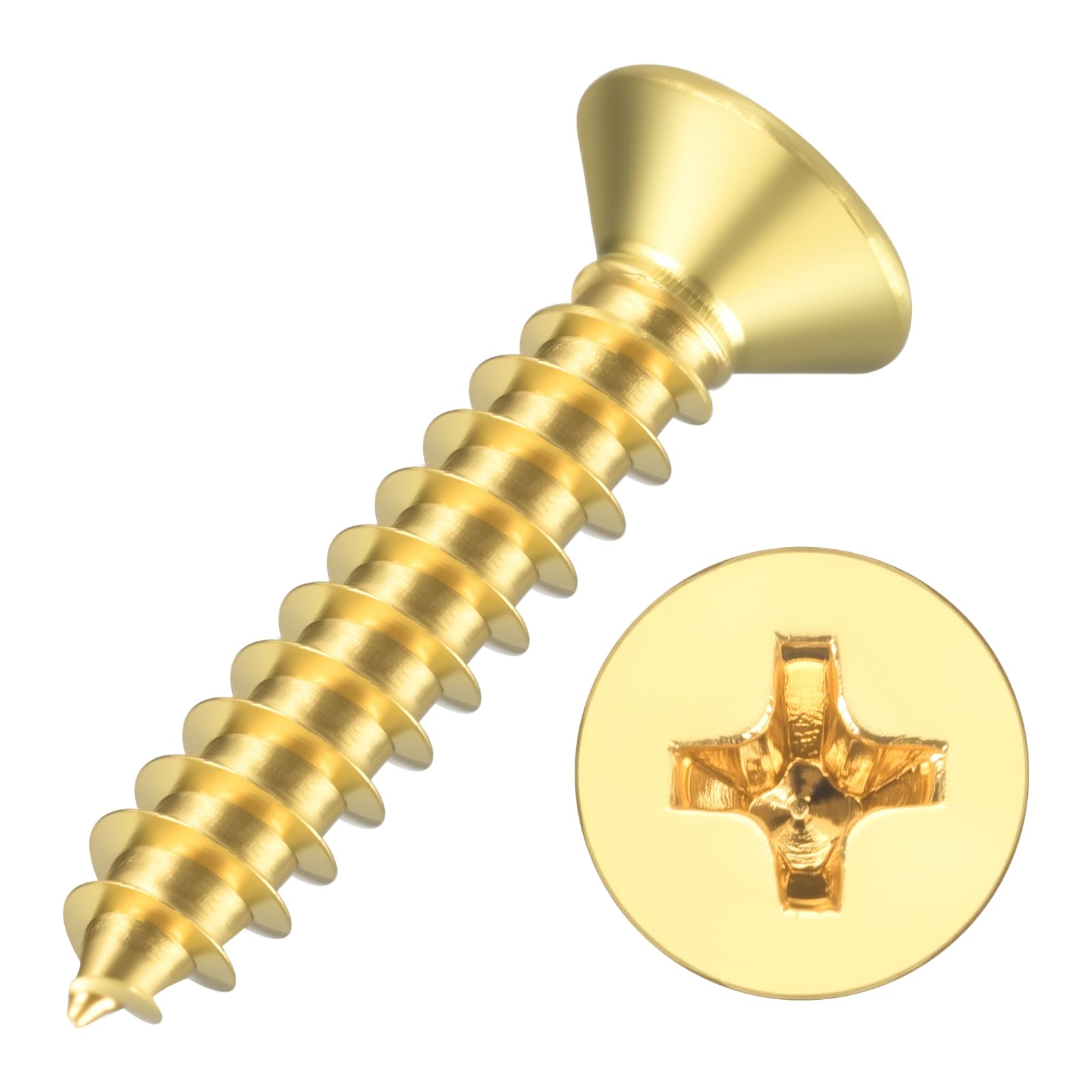 Kozelo 40pcs Phillips Flat Head Wood Screws - [#6x3/4"] Brass Countersunk Self Tapping Screws for Furniture Assembly, Interior Trim, Outdoor Construction, Yellow