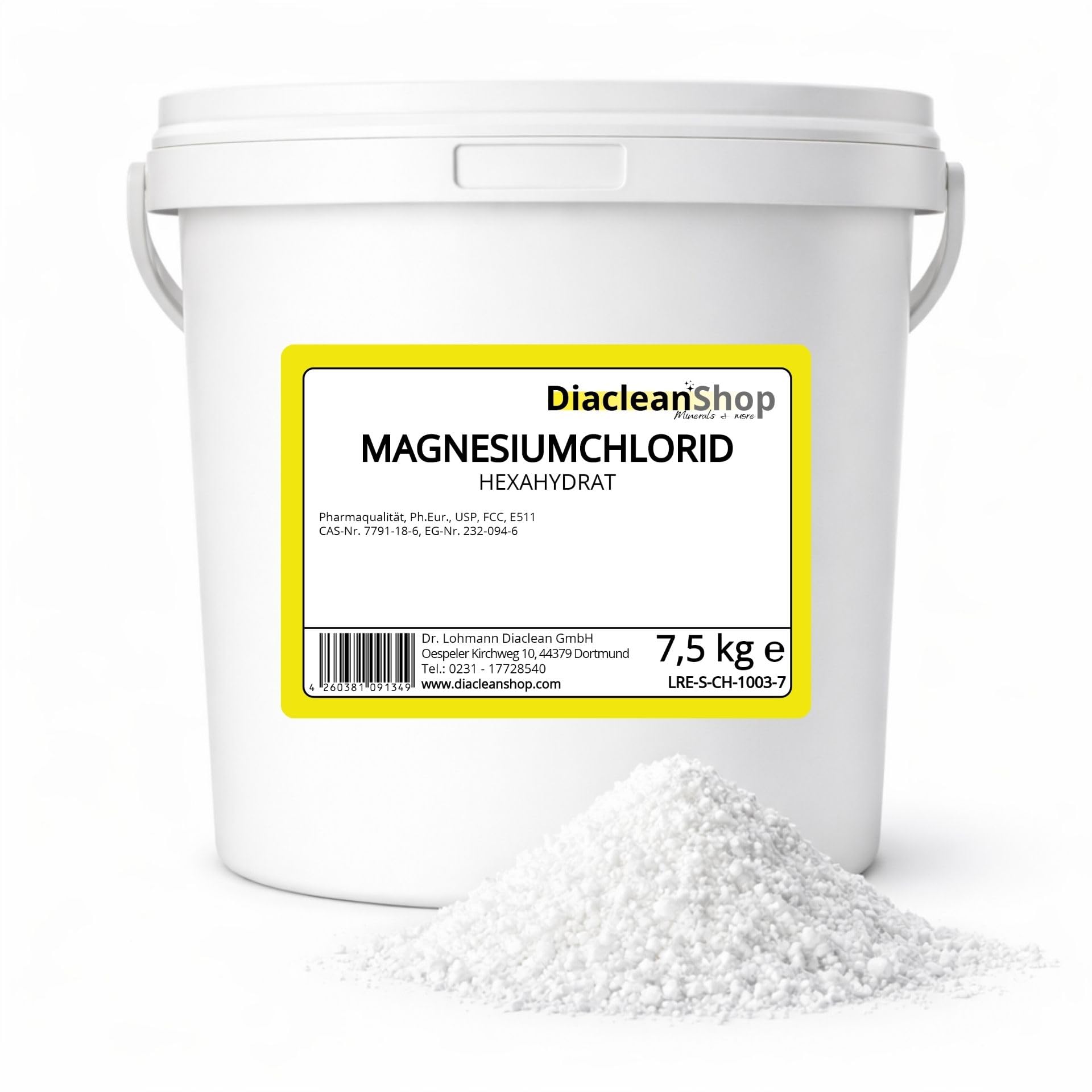DIACLEANSHOP Magnesiumchlorid Hexahydrat 7,5kg Pharmaqualität E511 | Ideal für Magnesiumöl Magnesiumspray Fußbad Vollbad Aquaristik