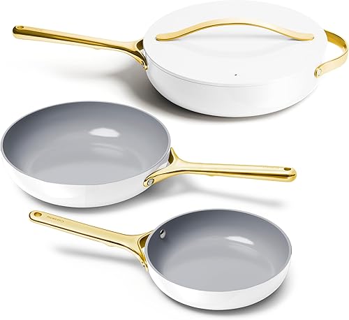 Miniatura 13 de Caraway Juego de 4 sartenes antiadherentes (10.5 y 8 pulgadas) y sartén antiadherente, no tóxico, sin PTFE ni PFOA, apto para horno y compatible con