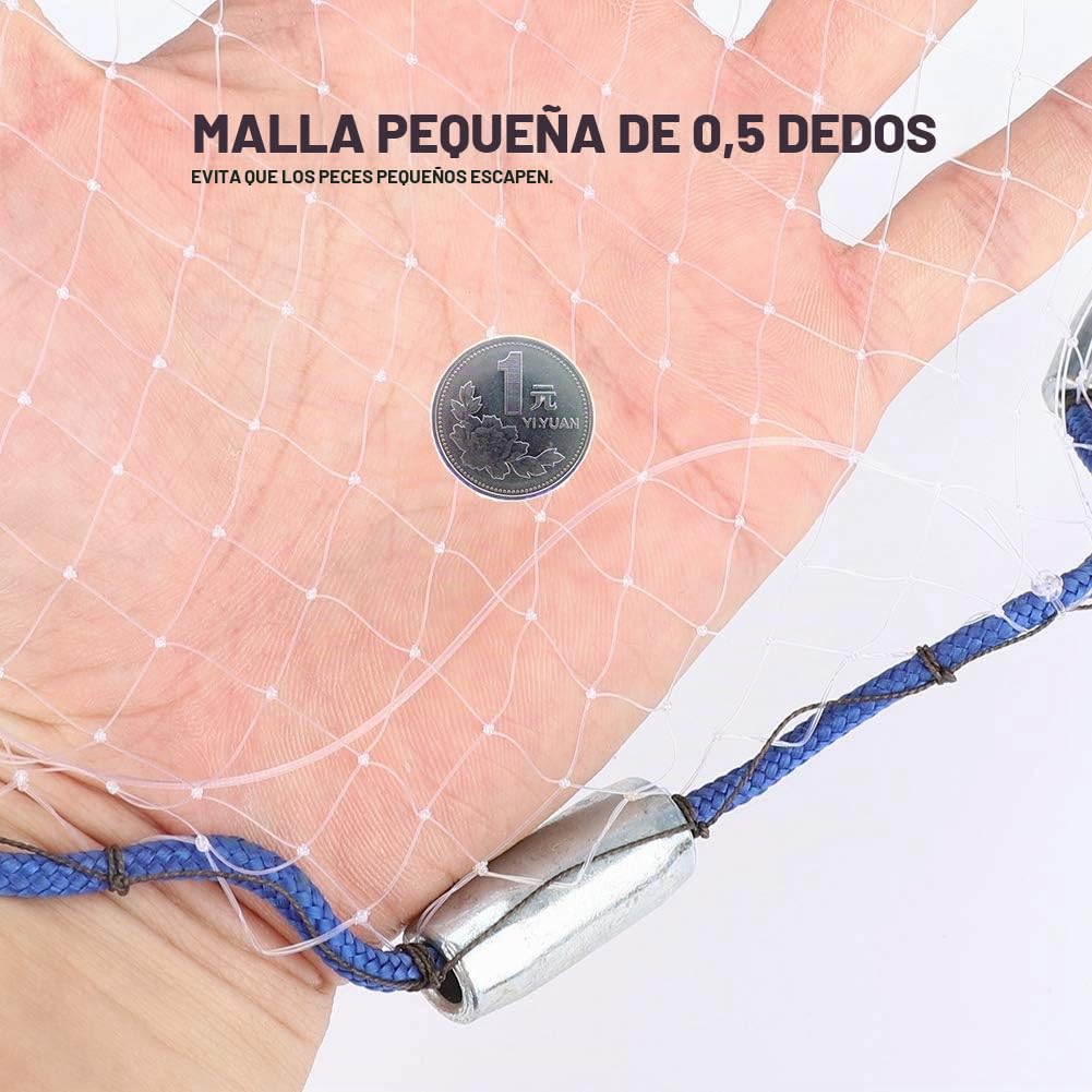 Red de pesca de lanzamiento, red de pesca de lanzamiento de mano, 2,4 m, red de pesca de nailon con cuerda de mano 8 m, red de nailon para señuelos de peces