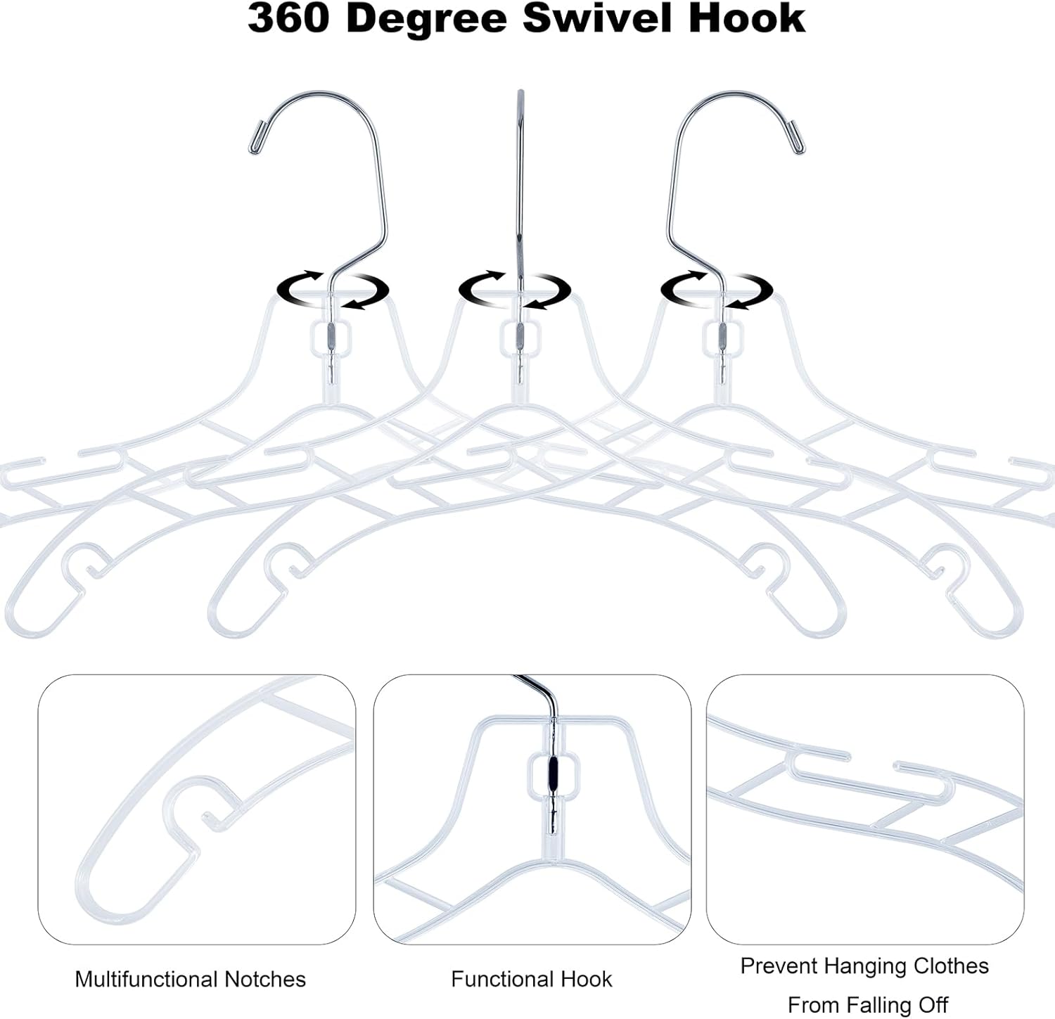 VWV 12pcs Clear Plastic Hangers: Shirt, Skirt, Sweater, Suit, Jacket Hangers with Non-Slip Grooves, Heavy Duty, Clear Color, Metallic Finish - Image 3