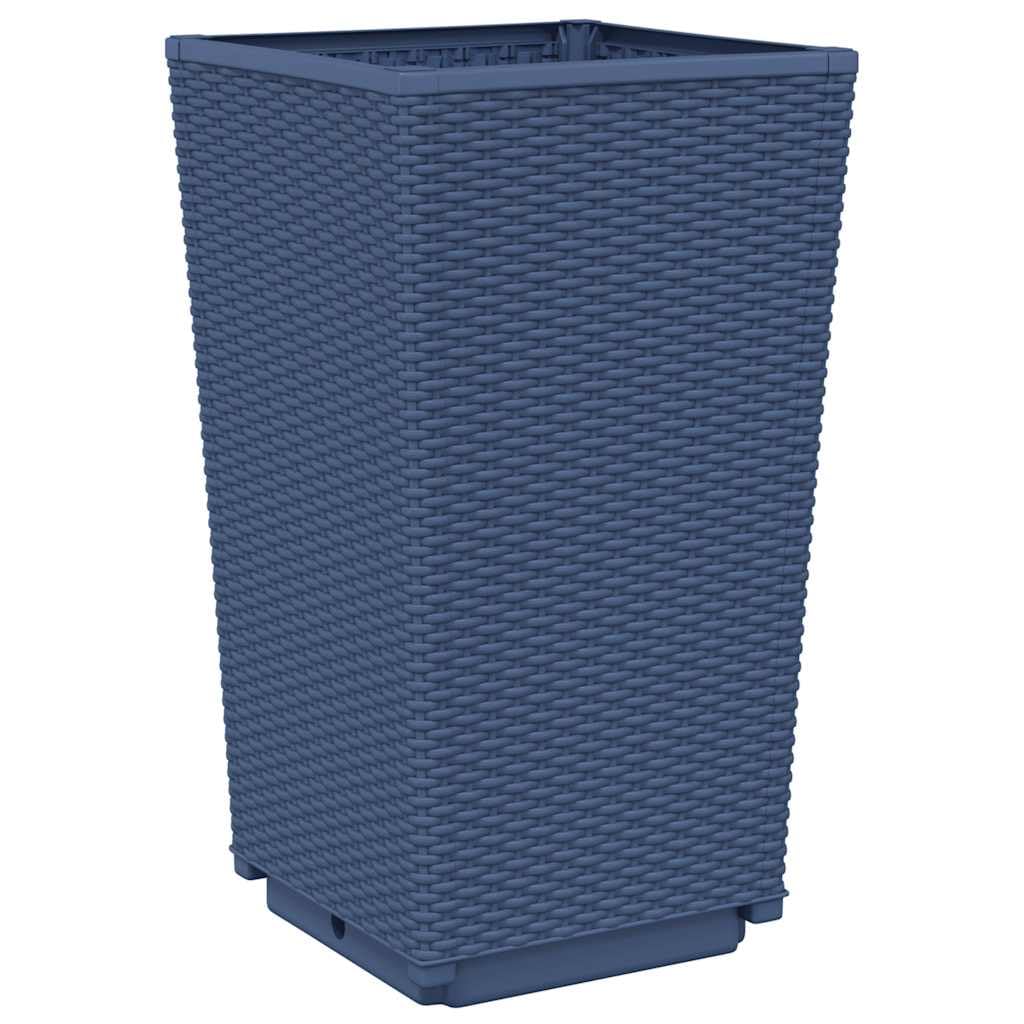 Lot de 4 pots de fleurs gris bleu en polypropylène - 32,5 x 32,5 x 57 cm - Aspect rotin - Pour jardin, terrasse, balcon, herbes, légumes, intérieur et extérieur