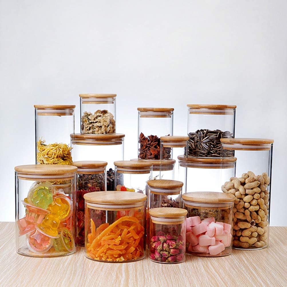 Frasco de vidrio con tapa hermética de bambú Frasco de vidrio de borosilicato transparente Recipiente perfecto para la organización de la cocina Mantiene la comida seca y fresca (550 ml)