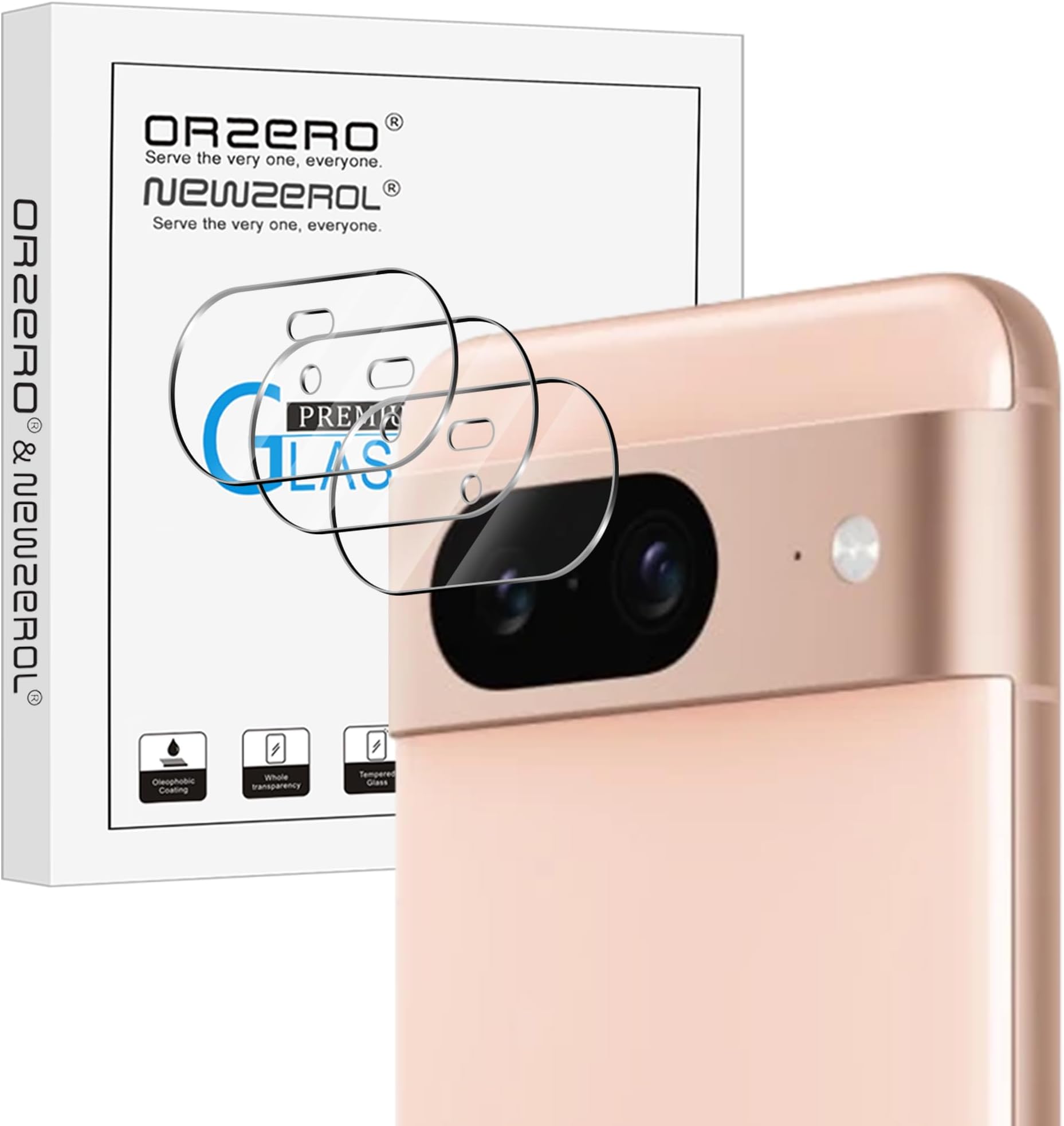 Orzero (3 Pack) Camera Lens Protector Compatible for Google Pixel 8 (Not for Pixel 8 Pro), Protector de Cámera Tempered Glass 9H High Definition Anti-Scratch Bubble-Free
