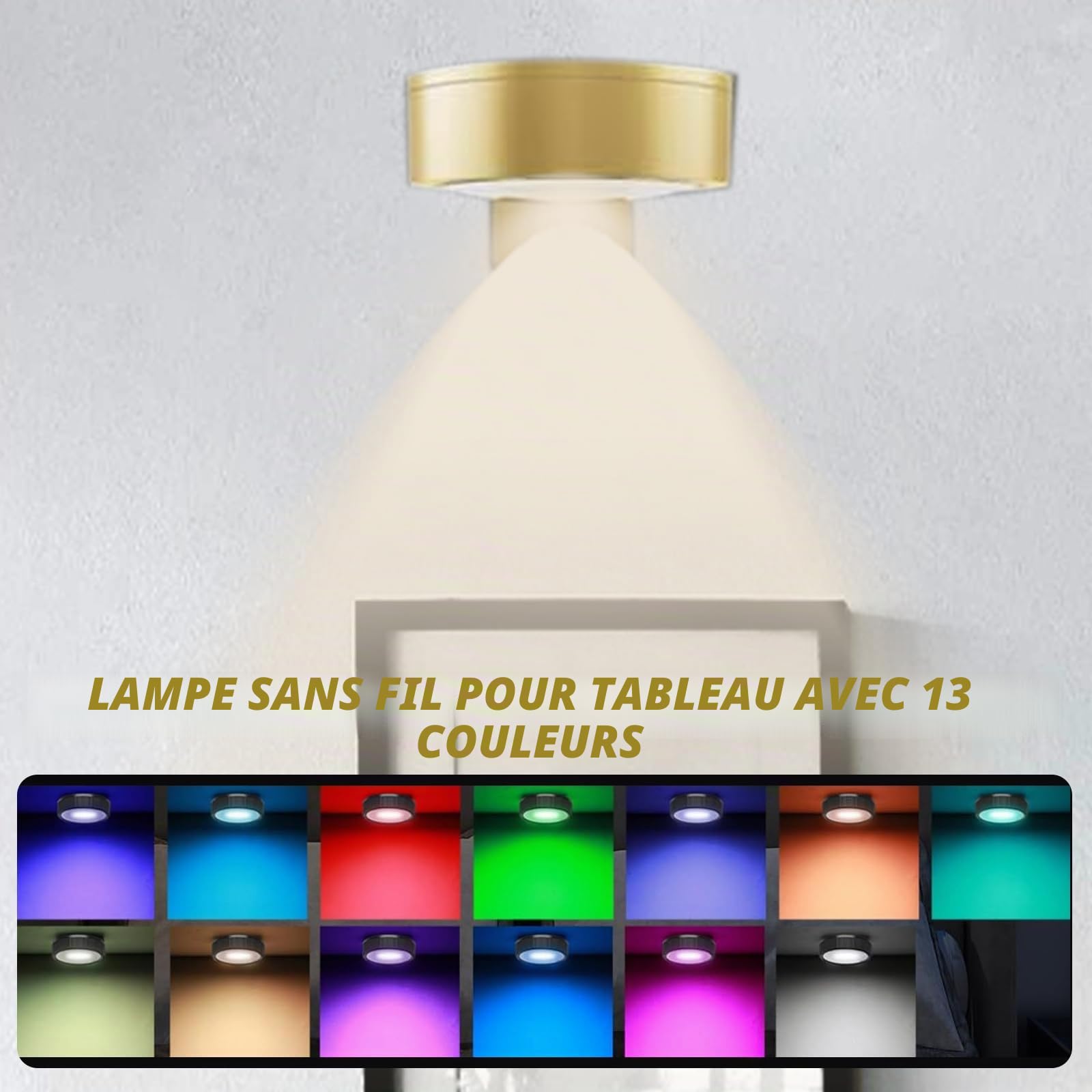Lot de 4 lampes sans fil lampe magnétique pour tableau, éclairage pour cadre photo, appliques murales LED à piles avec télécommande, intensité variable pour tableaux, murs photo et vitrines