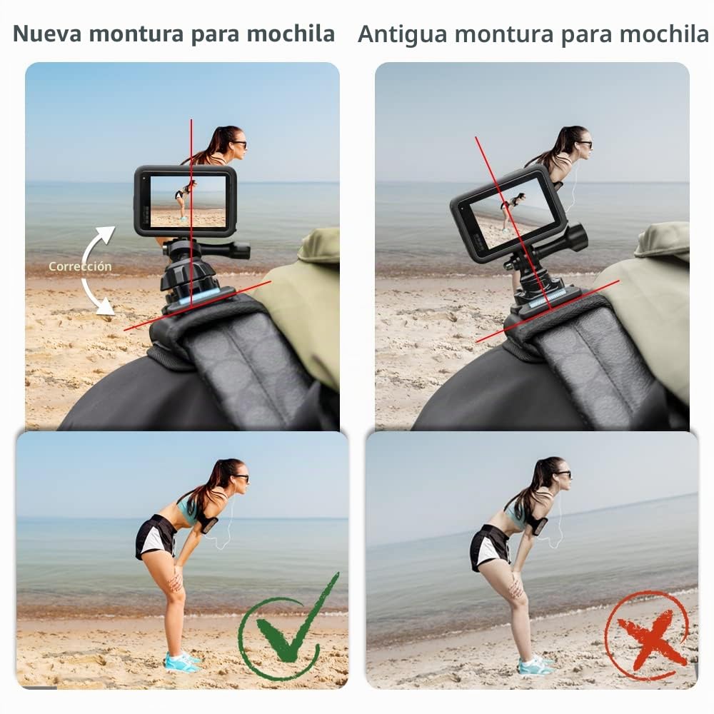 Soporte de Correa de Hombro para Mochila con Gancho Universal en J Compatible con GoPro Hero 13/12/11/10/9/8/7/(2018)/6/5 Negro, dji Osmo Action 5 Pro 4 3 2 y la mayoría de cámaras de acción