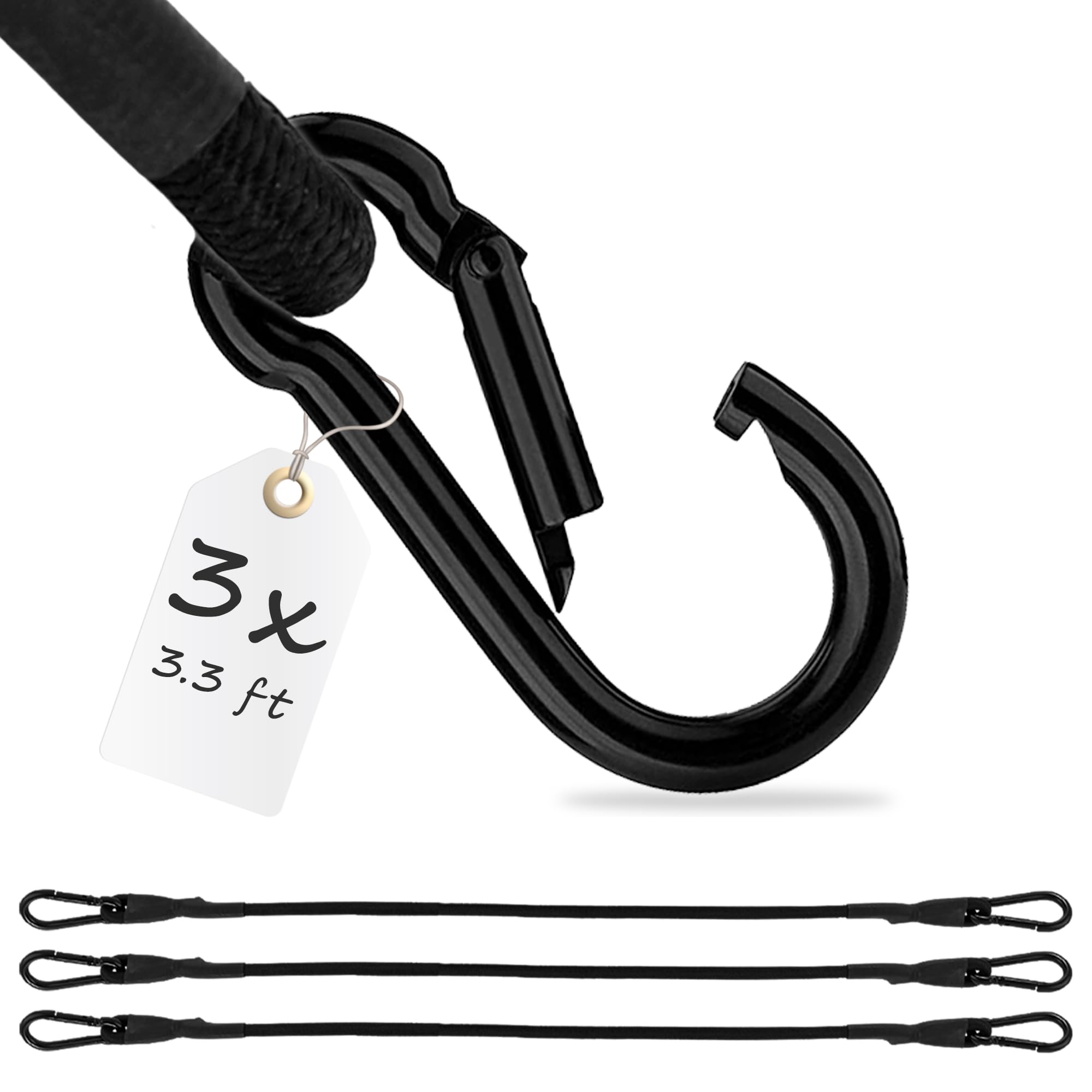 ECENCE Bungee Cords with Carabiner Clips, 3 Pack, Expanders Straps with Carabiner Hooks