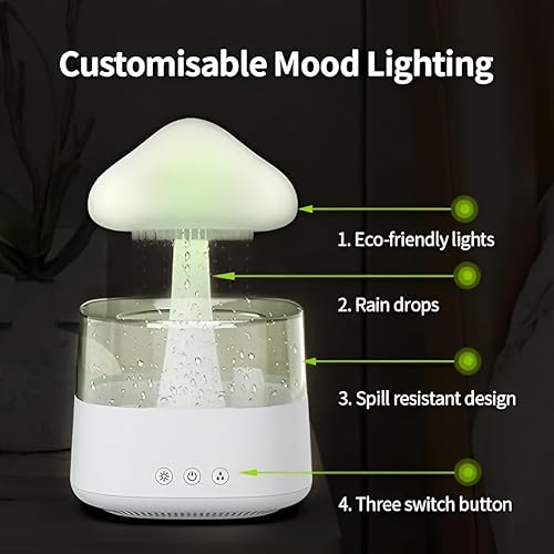 Miniatura 4 de Difusor de nube de lluvia, humidificador de aromaterapia de luz nocturna, relajante del estado de ánimo, LED multicolor, 7 opciones de color, gotas