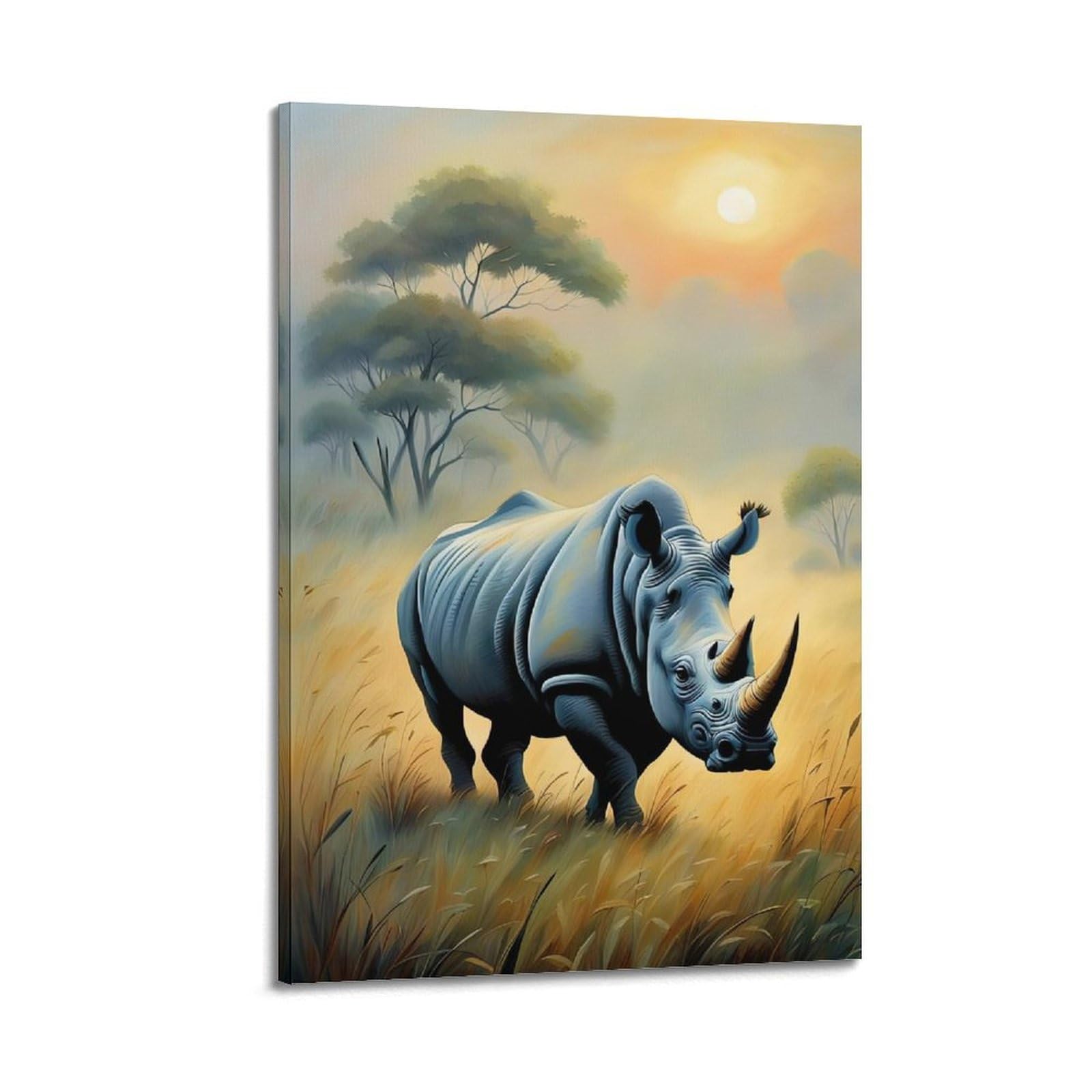 ZSZWHJ Animal Artwork Poster Rhinoceros in The Grasslands Poster Decorative Painting Canvas Wall Posters And Art Picture Print Modern Family Bedroom Decor Posters 20x30inch(50x75cm)