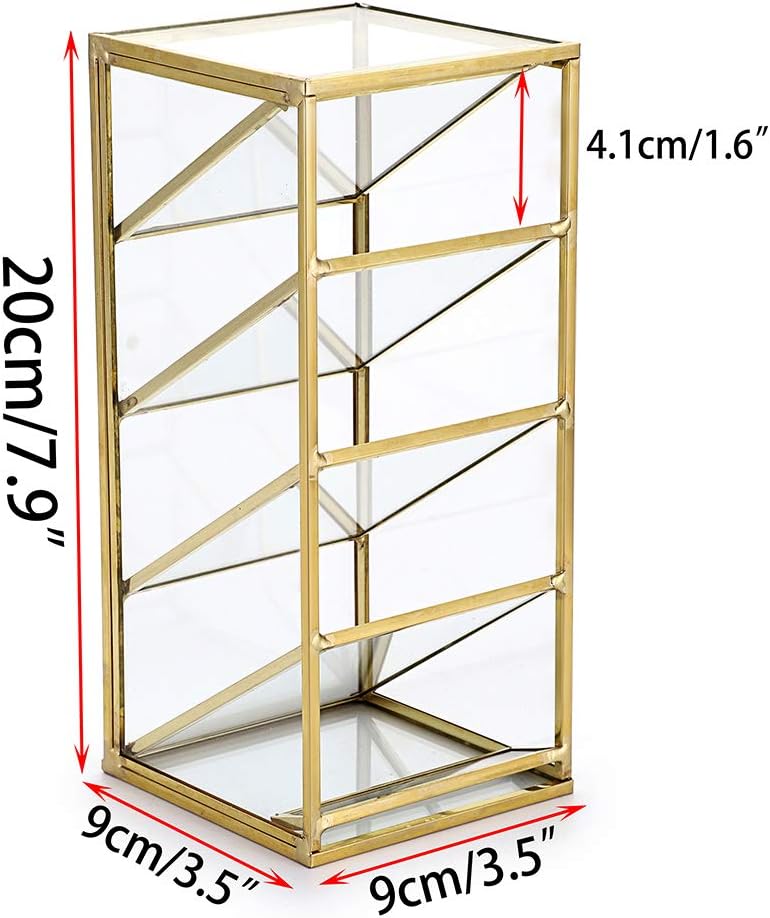 Hipiwe Vintage Gold Metal Desk Organizer - Glass Make up Brushes lipstick Holder Dresser Organizer Pen Pencil Storage Holder for Home Office Supplies (4 Compartment)