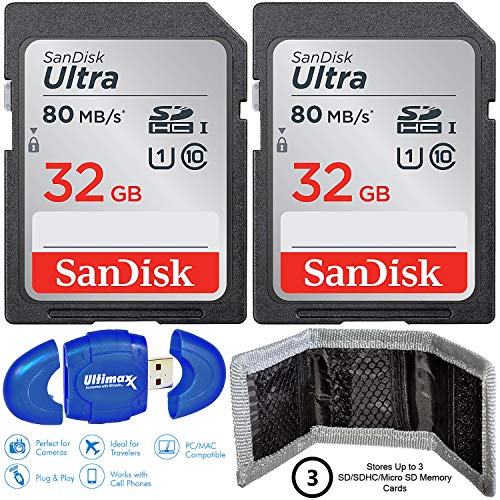 Dual SanDisk Ultra 32GB SDHC UHS-I/Class-10 Memory Cards (2 Cards) Bundle with High