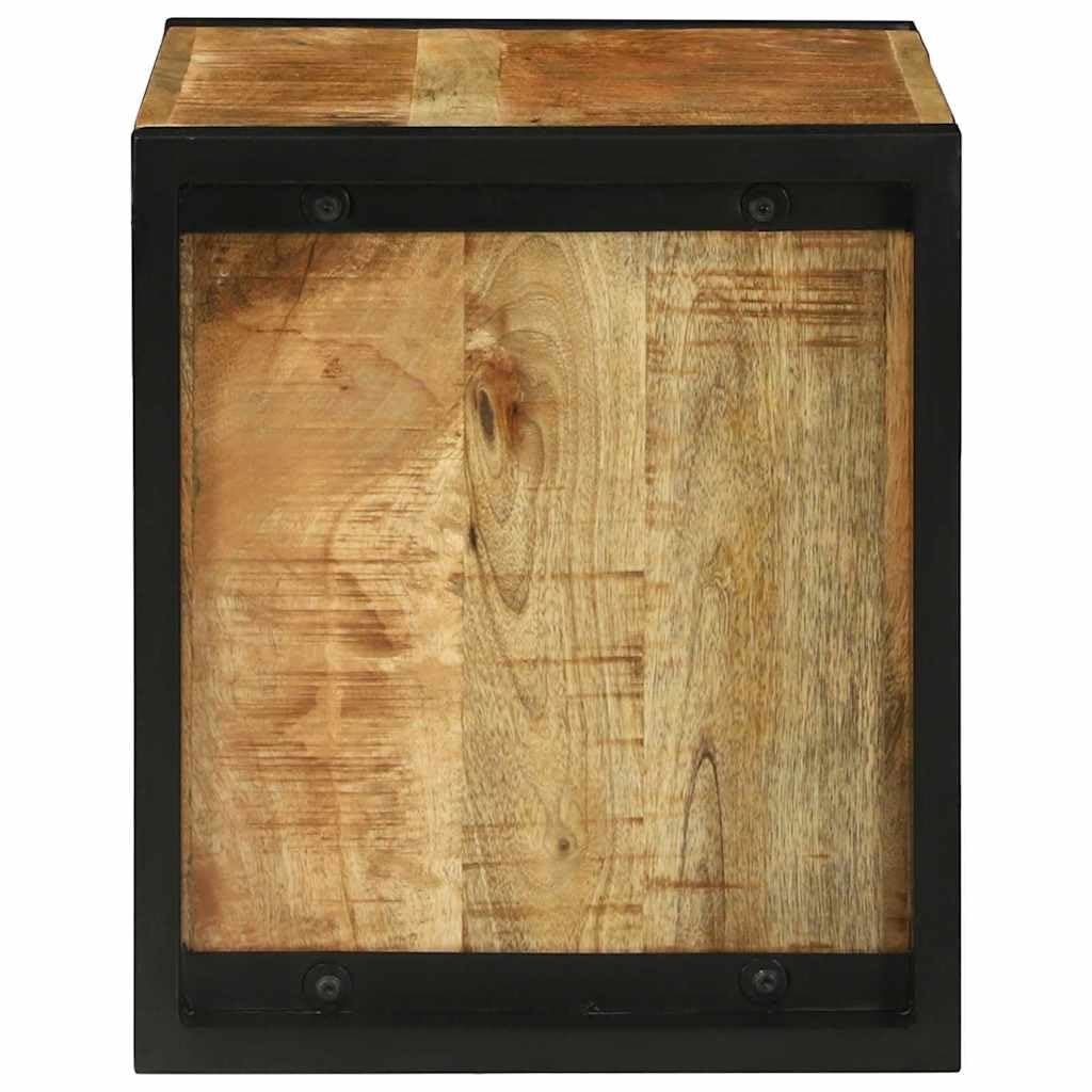 SYDE Kostka ścienna brązowa 55 x 35 x 40 cm lite drewno mango | Pływający stojak do salonu, stojak na książki, oszczędność miejsca, żelazne nogi, łatwe czyszczenie
