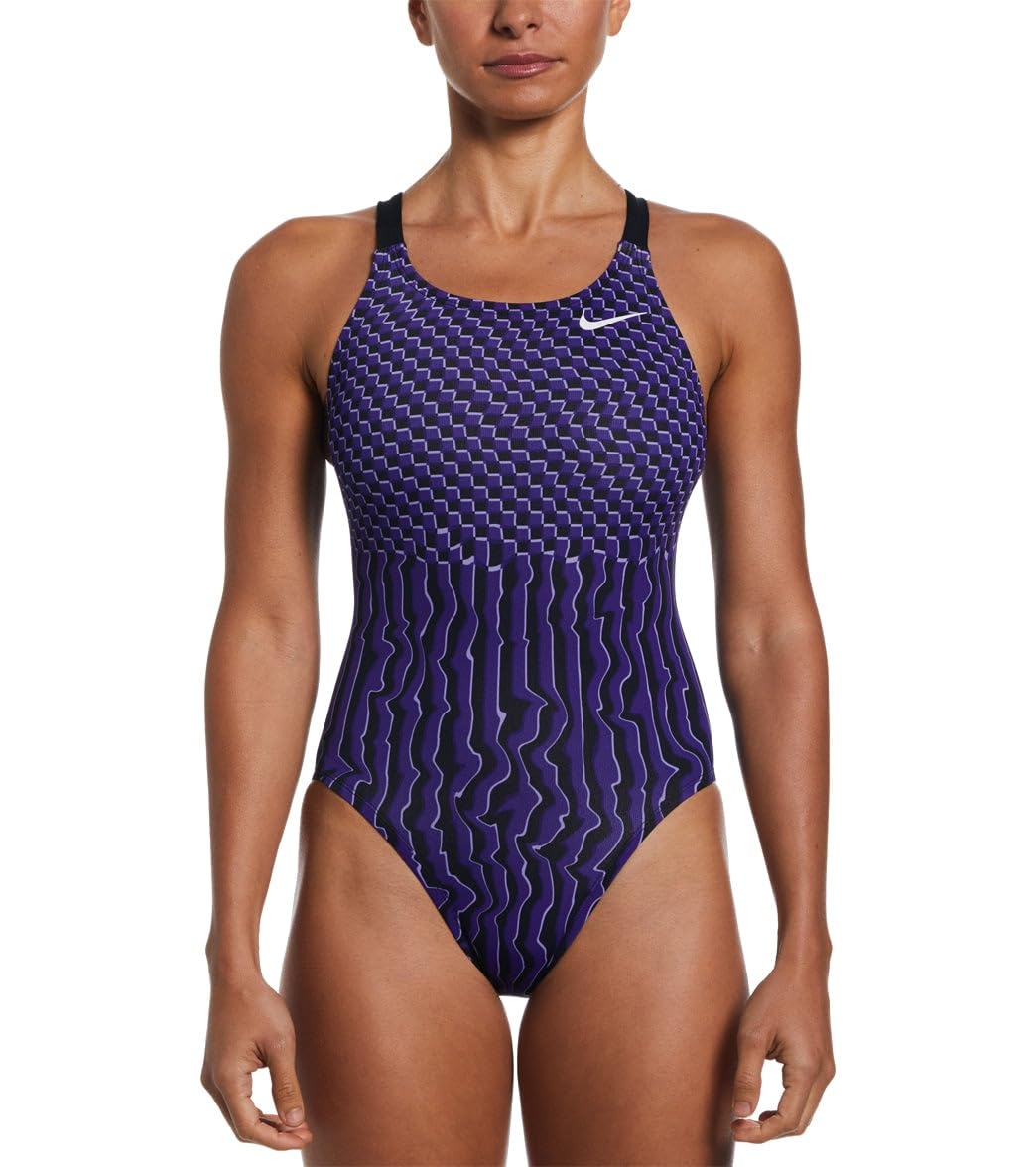 Nike Women's Drippy Check Fastback One Piece Swimsuit Court Purple, 30