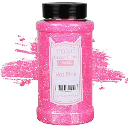 TORC Iridescent Hot Pink Chunky Glitter 1 Pound 16 OZ Glitter for Resin Crafts Tumblers Cosmetic Makeup Nail Art Festival Decoration