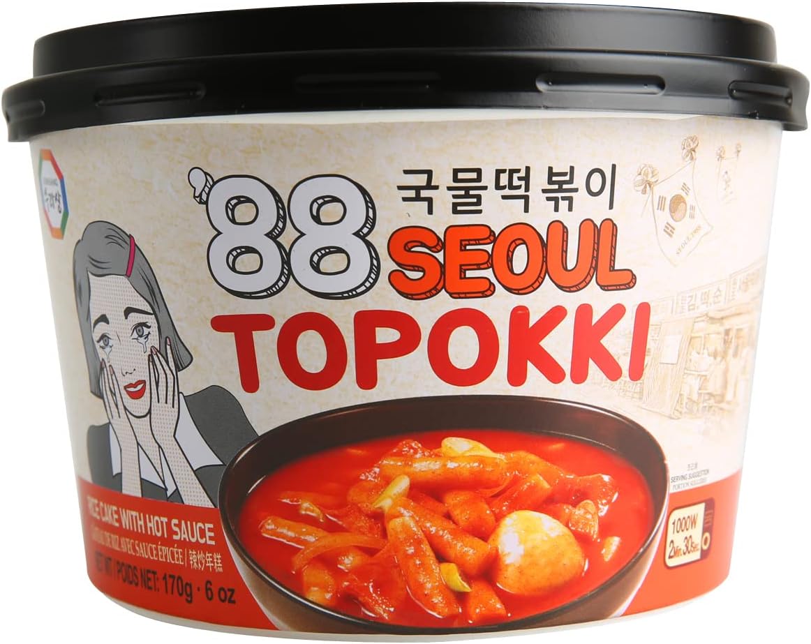 Surasang Korean Tteokbokki Cup - Korean Street Food, Classic Sweet & Spicy Sauce, Instant 2-Minute Microwave Meal, Traditional Tteokbokki Rice Cakes, 6 oz โ Pack of 1
