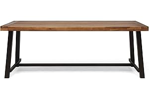 GDFStudio Outdoor Eight Seater Wooden Dining Table, Teak and Rustic Metal Finish