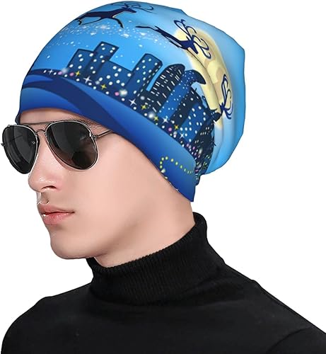 Miniatura 4 de Oupoiey Christmas Pattern Beanie Hat Warm Skull Cap Adult Knitted Hat Baggy Slouchy Chemo Cap for Women Men