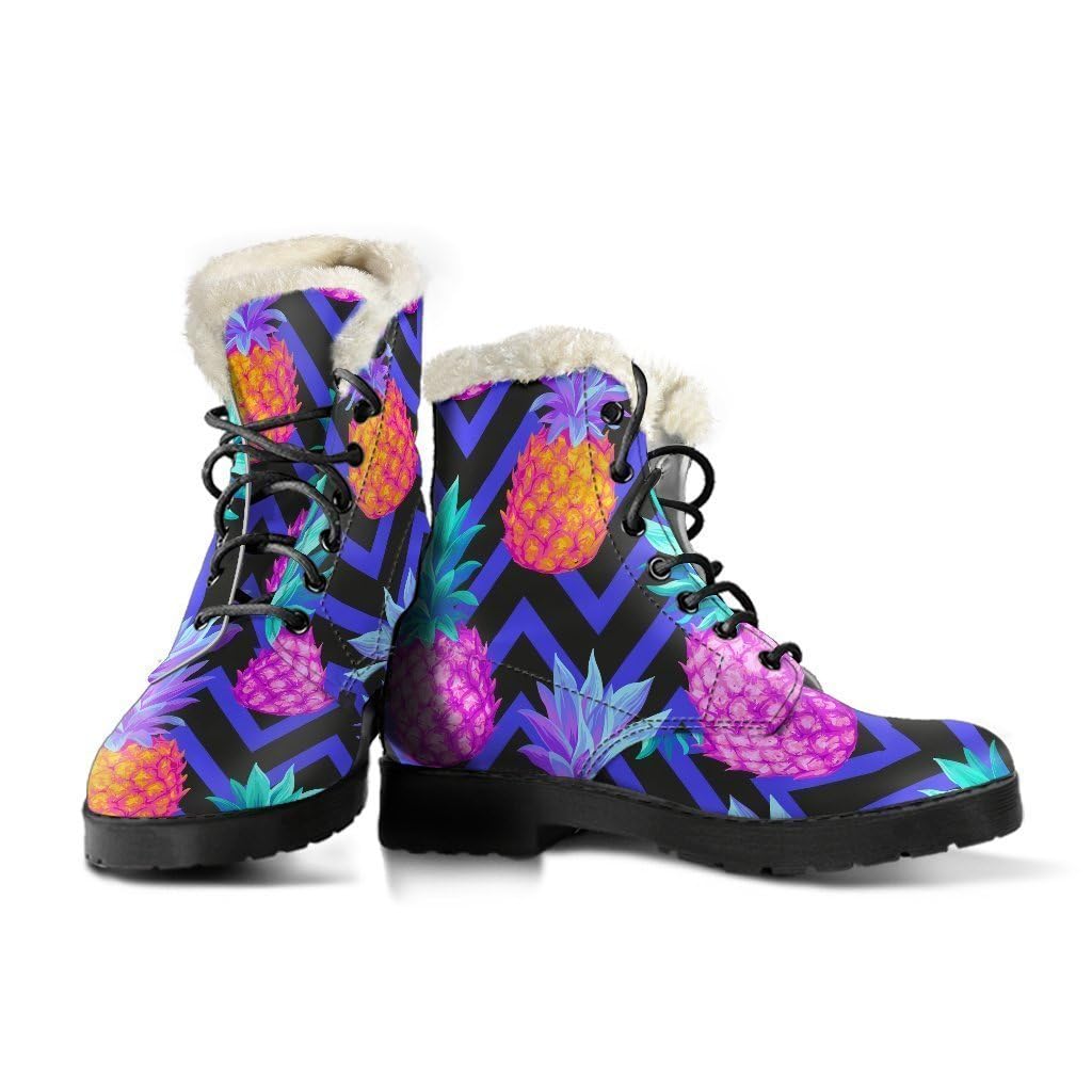 Liquid Holographic Trippy Print Faux Fur Leather Boots