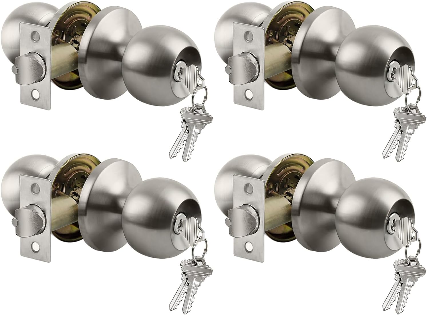 BESTTEN 4 Pack Door Knob with Lock and Key, Keyed Different Entry Door Knob, for Entrance and Front Door, Satin Nickel
