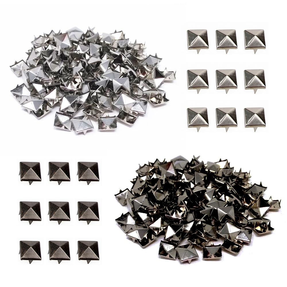 200 Pieces Square Rivets Metal Decorative Rivets for Leather 8 mm, Pyramid Rivets Set, Decorative Studs for Clothing, DIY Punk Rivets, Studs Spikes for Bags, Shoes, Leather Strap, Gloves