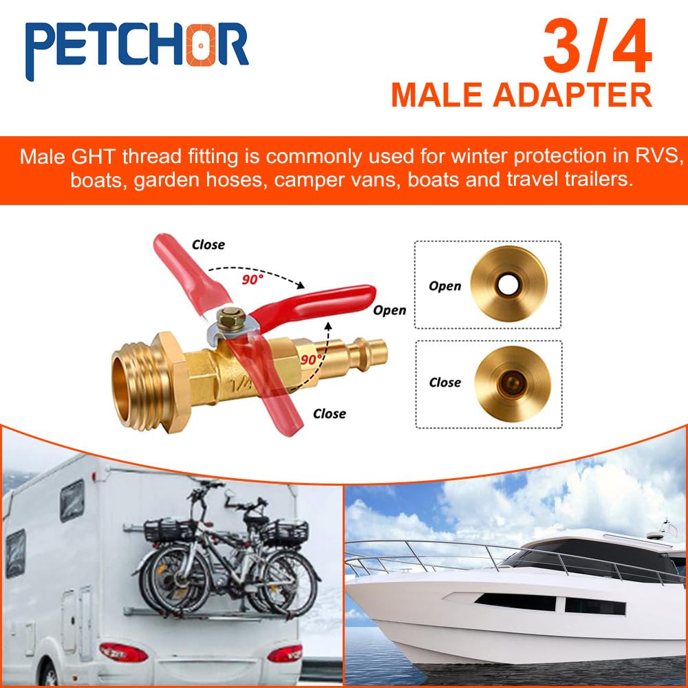 2 adaptadores rápidos para el invierno con válvula de bola, enchufe de soplado para invierno para caravana, kit de preparación de invierno para remolque, barco, cámper, compresor de aire