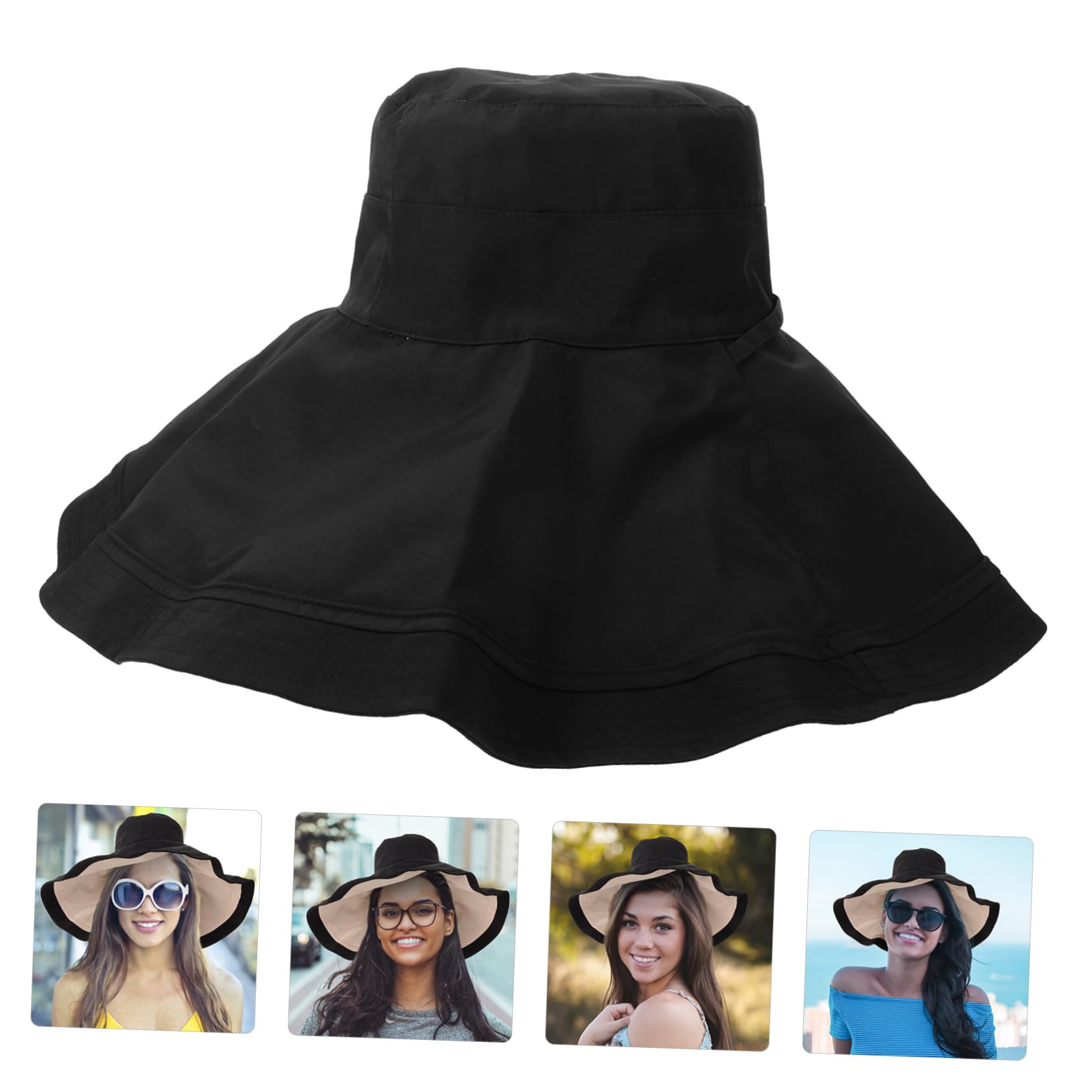 Sombrero Sol de ala Ancha Negro Protección UV para Mujer