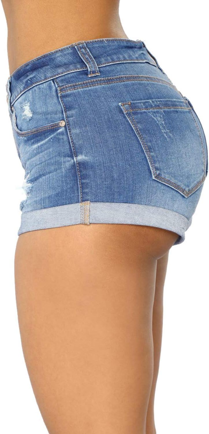 Tulucky Womens Mid Waist Denim Shorts Ripped Hole Juniors Short Jeans - Image 2