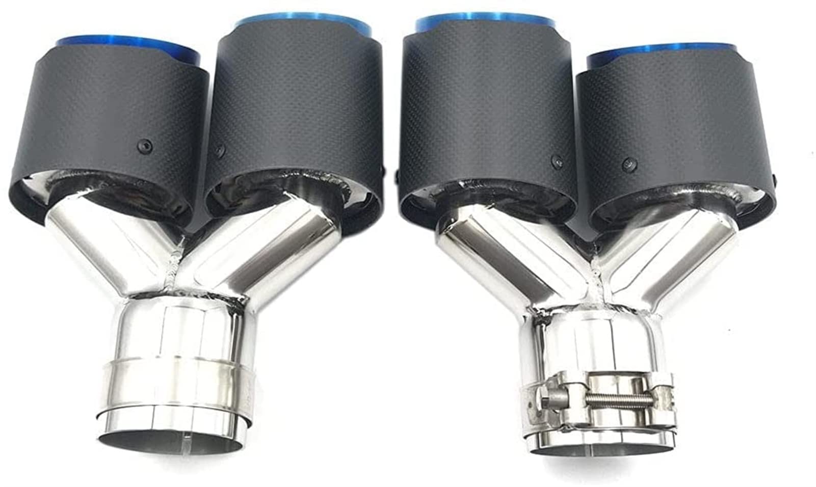 Tubo Cola Coche Tabla De Escape Del Coche Un Par De Carbono Matt Muffler Tip Forma Y Forma Doble Salida Azul Universal Tubería De Escape Mufflers Multisize(54mm in 76mm Out)