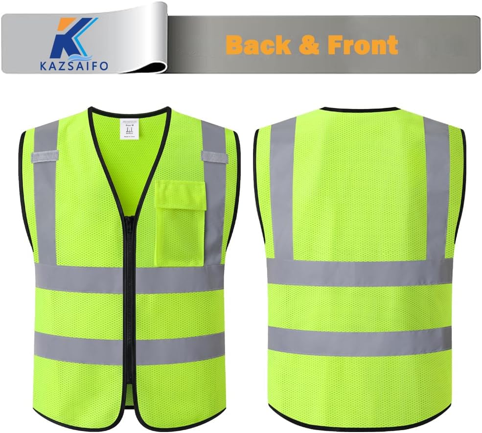 Hi Vis Reflective Safety Vest for Men Women with Chest Pocket Mesh High Visibility Class 2 Construction Vest,Meets ANSI/ISEA Standard(KZ179-Yellow-L) - Image 6