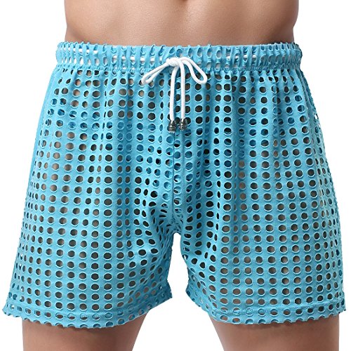 TiaoBug US Mens Hollow Openwork Drawstring Lounge Underwear Boxer Shorts Sky Blue Size Large