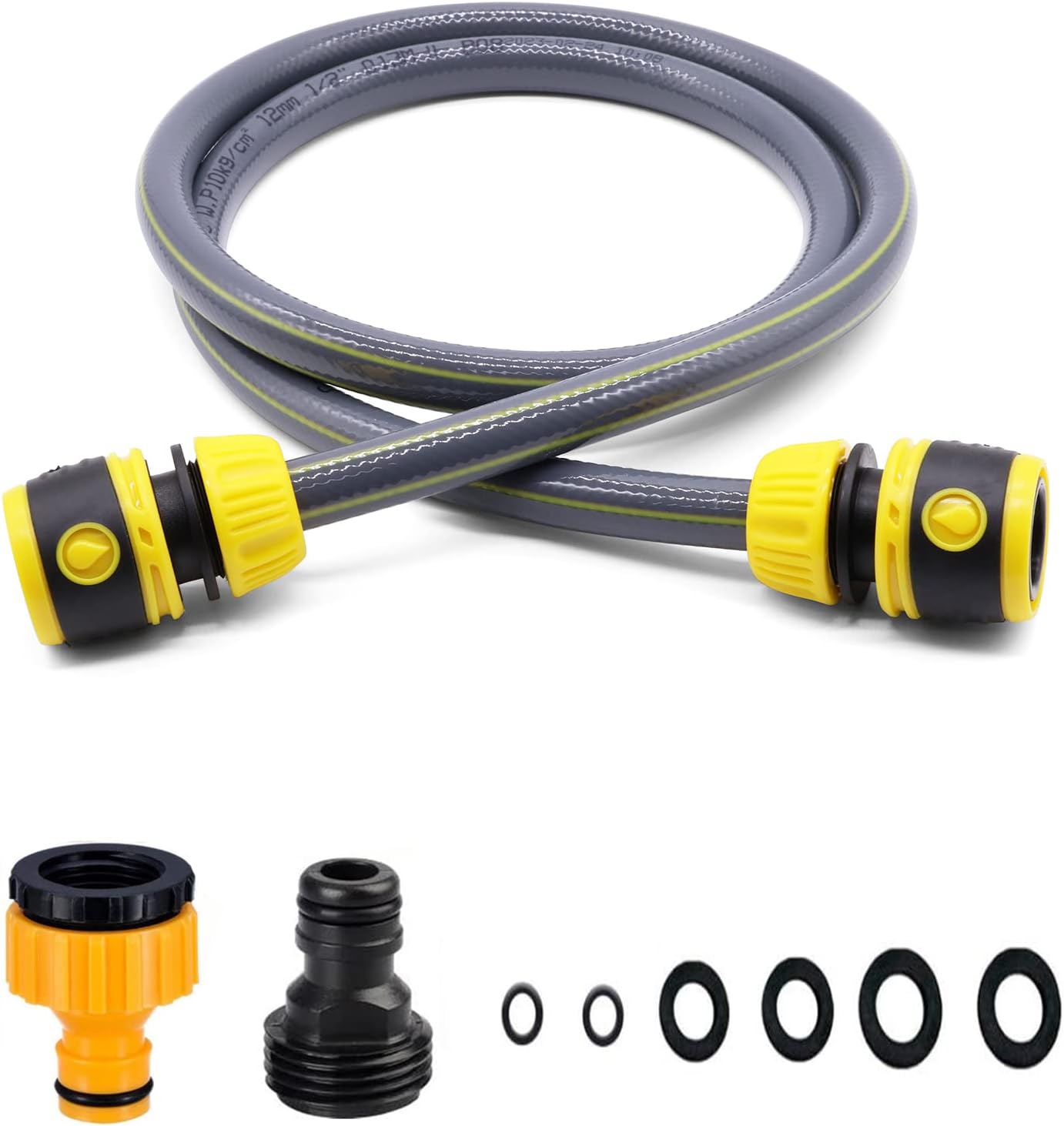 Topways Hose Connection Set for Garden Hose Reel, Plastic Hose Pipe Fitting Connection Kit including 3/4'' Male Threaded, 2 in 1 Faucet Adapter, 1/2" Hose End Adapter, 2M Length of Pipe (2m)
